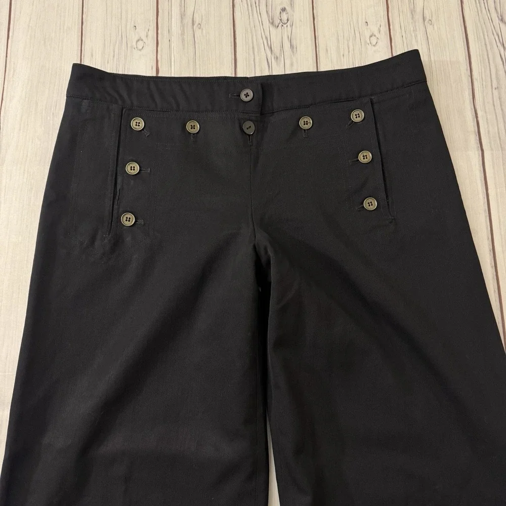 Burberry London Blue Wide Leg Pants Womens Size 6 Wool Sailor Button - Picture 2 of 12